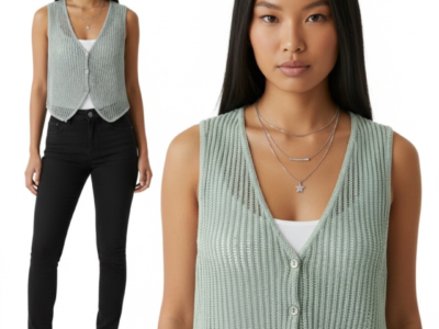 Blusa Tipo  Chaleco Tejida Verde Mujer Boho Verano