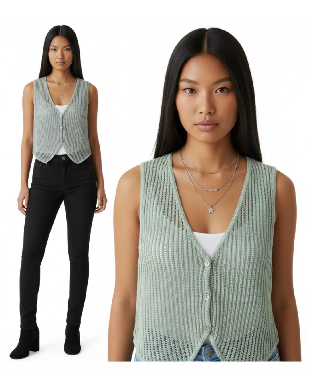 Blusa Tipo Chaleco Tejida Verde Mujer Boho Verano
