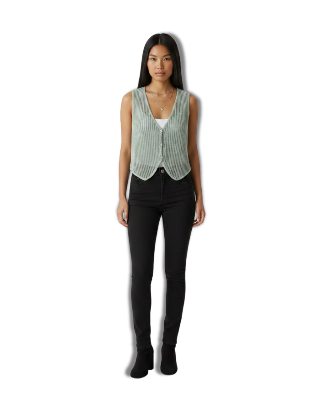 Blusa Tipo Chaleco Tejida Verde Mujer Boho Verano - Imagen 2