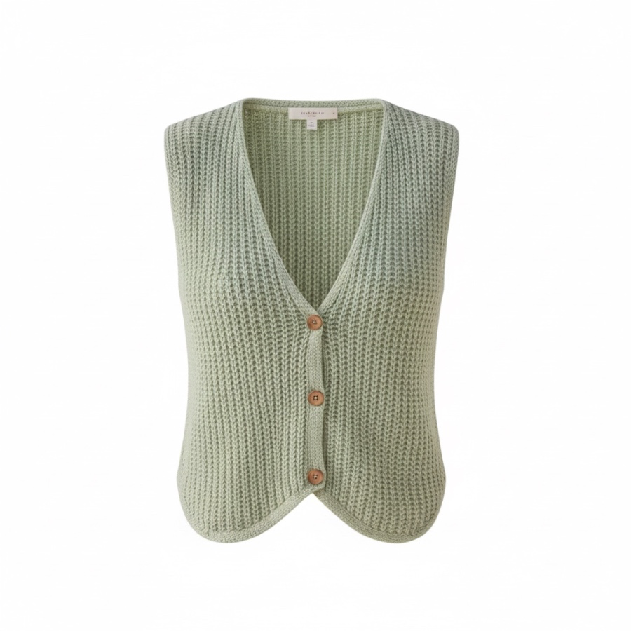 Blusa Tipo Chaleco Tejida Verde Mujer Boho Verano - Imagen 3