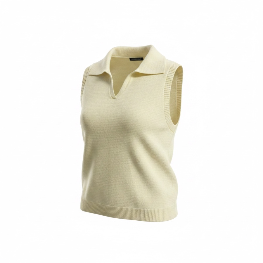 Blusa Punto Sin Manga Cuello V Mujer Beige Casual Formal - Imagen 4